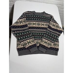 VTG Abercrombie & Fitch THE BIG SWEATER Men Large Fair Isle Knit Sweater Cotton